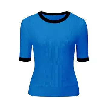 Женские приталенные вязаные топы с круглым вырезом контрастного цвета, пуловеры с короткими рукавами Hombety, синий