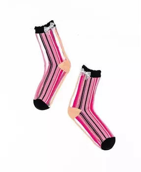 Женские прозрачные носки в парижскую полоску с рюшами и бантом Sock Candy, мультиколор