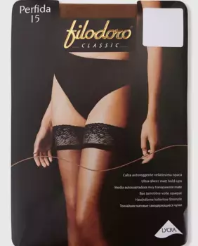 Женские прозрачные самонесущие чулки Filodoro плотностью 15 ден, бежевый