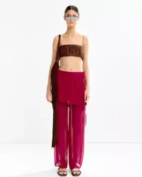 Женские прозрачные струящиеся брюки с короткими оборками и завязками по бокам Parfois, красный