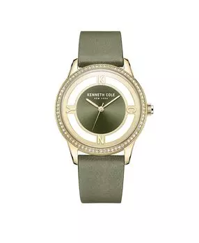 Женские прозрачные зеленые часы с ремешком из натуральной кожи, 36 мм Kenneth Cole New York, зеленый