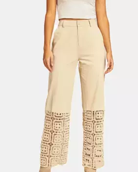 Женские прямые брюки из 100% хлопка ажурной вязки Alma en Pena, бежевый