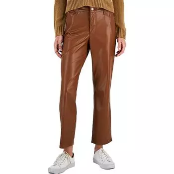 Женские прямые брюки из искусственной кожи с высокой посадкой Tommy Jeans, цвет saddle
