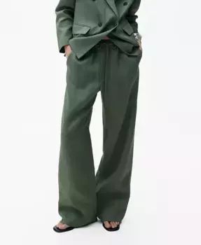Женские прямые брюки из льняной смесовой ткани Pants MANGO, зеленый