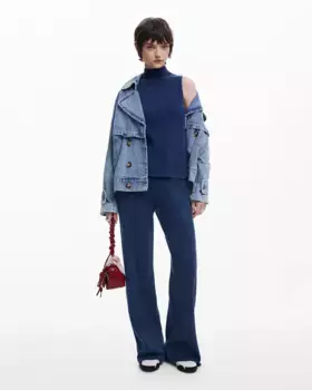 Женские прямые брюки из ребристого трикотажа со шнурком для регулировки Desigual, синий