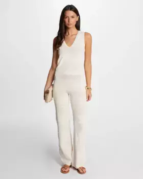 Женские прямые брюки плотной ажурной вязки Morgan, цвет Crema