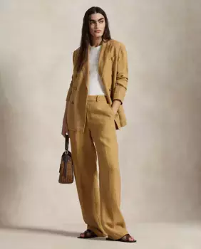 Женские прямые брюки Relaxed Fit из льна Polo Ralph Lauren, коричневый