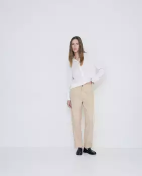 Женские прямые брюки с эластичной талией и карманами Yerse, бежевый