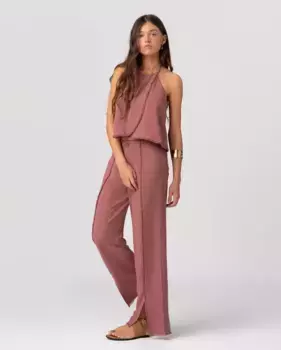 Женские прямые брюки с боковым разрезом и бахромой Noon, розовый