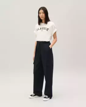 Женские прямые брюки с карманами-карго из однотонной ткани Claudie Pierlot, темно-синий