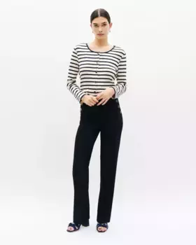 Женские прямые брюки с контрастными пуговицами и застежкой внахлест Caroll, тёмно-синий