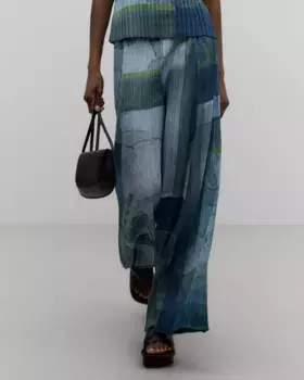 Женские прямые брюки с мятым принтом и эластичной резинкой на талии Adolfo Dominguez, синий