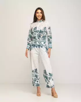 Женские прямые брюки с перфорацией и принтом Salvia Niza, белый