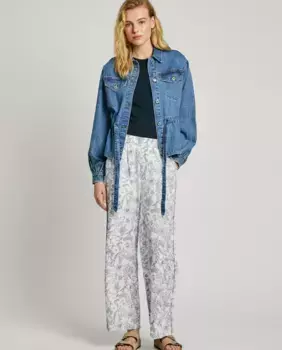 Женские прямые брюки с принтом и эластичной талией Pepe Jeans, кремовый