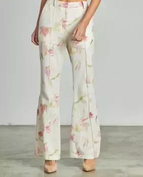 Женские прямые брюки с принтом, высокая посадка, металлизированная деталь Alma en Pena, белый