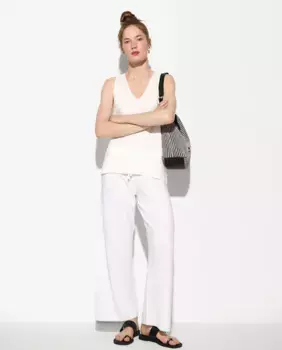 Женские прямые брюки с регулируемой кулиской однотонного цвета Parfois, белый