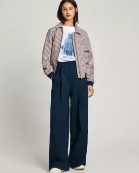 Женские прямые брюки с широкой талией и вытачками спереди Pepe Jeans, темно-синий