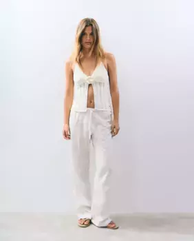 Женские прямые брюки с швейцарской вышивкой Brownie, белый