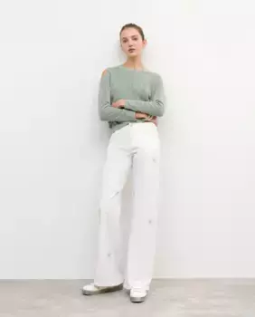 Женские прямые брюки с заклепками в форме звезд Brownie, белый