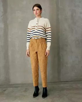 Женские прямые брюки с завышенной талией и драпированными передними карманами Maksu, светло-коричневый