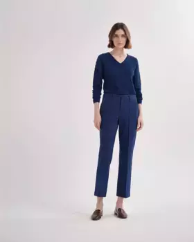 Женские прямые брюки с завышенной талией и ребристой передней частью Lasserre, темно-синий