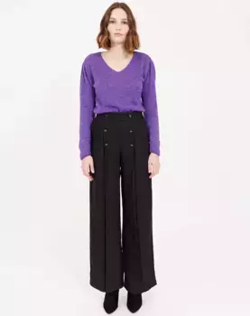 Женские прямые брюки с завышенной талией и пуговицами Naf Naf, черный