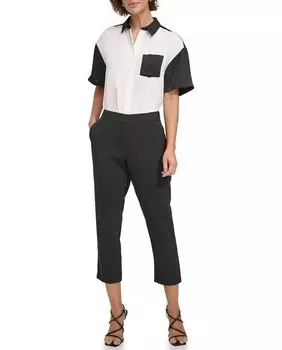 Женские прямые брюки со складками Dkny, черный