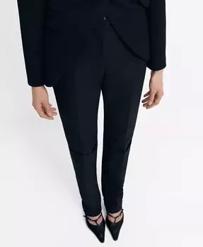 Женские прямые брюки со складками MANGO, черный