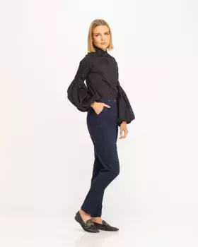 Женские прямые брюки со складками на пуговицах с завышенной талией Dolores Promesas, тёмно-синий