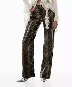 Женские прямые брюки со змеиным эффектом MANGO, коричневый