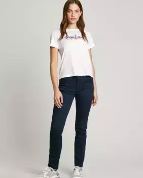 Женские прямые брюки средней посадки из эластичной ткани Pepe Jeans, темно-синий
