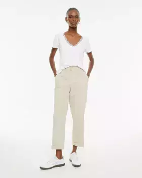Женские прямые брюки средней посадки со складками спереди System Action, бежевый