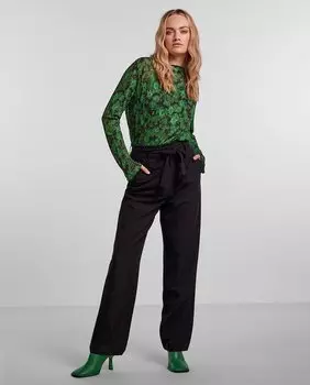 Женские прямые брюки типа «бумажный мешок» с поясом-бантом Pieces, черный