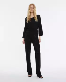 Женские прямые брюки трикотажной вязки с люрексом и резинкой на талии Andam, черный