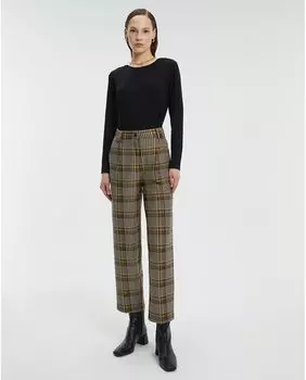 Женские прямые брюки в клетку с эластичной резинкой на талии Andam, горчичный