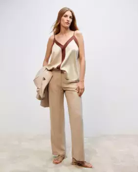 Женские прямые брюки в мятую клетку Woman El Corte Ingls, бежевый