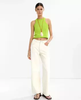 Женские прямые джинсы 100% хлопок с передними карманами в однотонном цвете Parfois, бежевый