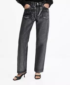 Женские прямые джинсы из фольги MANGO, черный