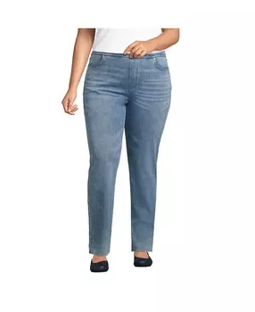 Женские прямые джинсы из трикотажного денима без застежки со средней посадкой и морской звездой больших размеров Lands' End