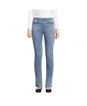 Женские прямые джинсы из трикотажного денима со средней посадкой и высокой посадкой в виде морской звезды Lands' End, синий