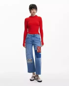 Женские прямые джинсы с декоративными заплатками Desigual, синий