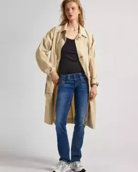 Женские прямые джинсы с низкой посадкой и эффектом потертости Pepe Jeans, синий