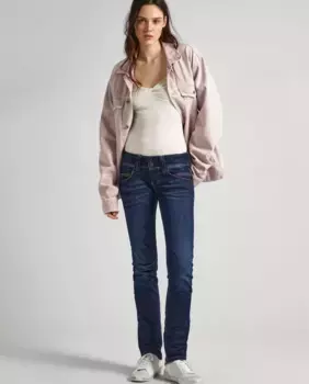 Женские прямые джинсы с низкой посадкой и застежкой на две пуговицы Pepe Jeans, синий