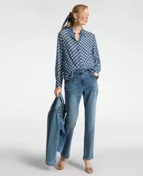 Женские прямые джинсы с пятью карманами "розовая" стрейчевая ткань Elena Mir, синий