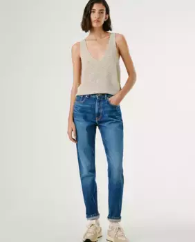 Женские прямые джинсы с высокой посадкой и эффектом потертости Pepe Jeans, синий