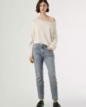 Женские прямые джинсы с высокой посадкой и эффектом потертости Pepe Jeans, серый