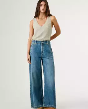 Женские прямые джинсы с высокой посадкой и широкой штаниной Pepe Jeans, синий