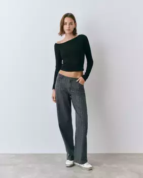 Женские прямые джинсы со стразами Brownie, черный