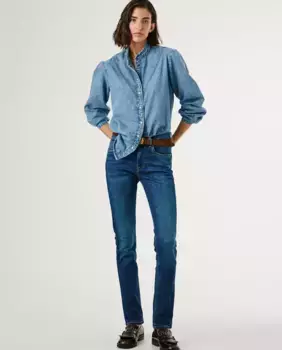 Женские прямые джинсы средней посадки из эластичной ткани Pepe Jeans, синий