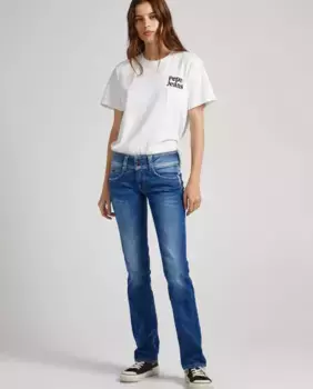 Женские прямые джинсы средней посадки с эффектом потертости Pepe Jeans, синий